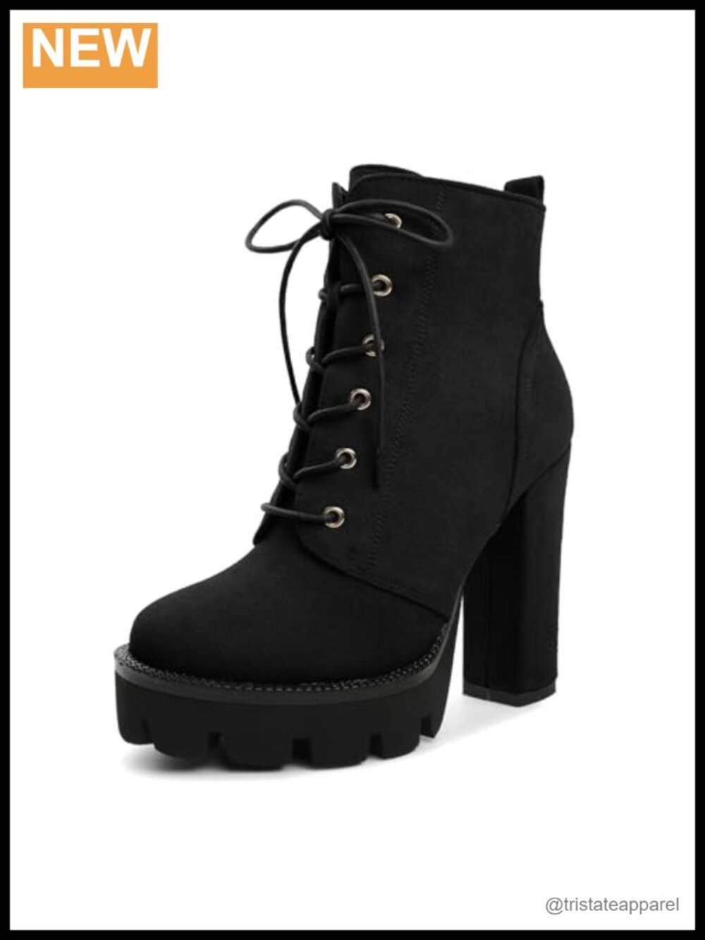 Women's Chunky Heel Platform Ankle Boots Faux Leather Lace Up Zip